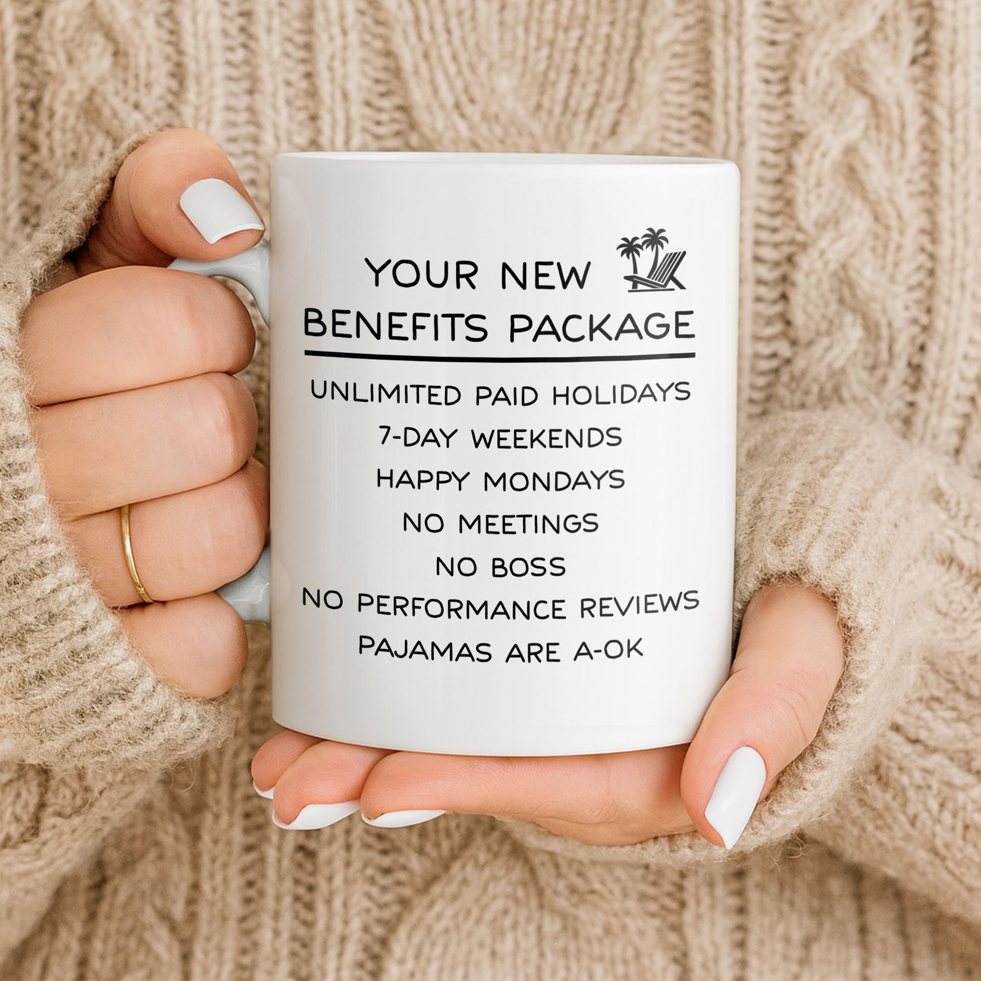 Happy Retirement Our New Benefits Package With Beach Chair And Palm Trees