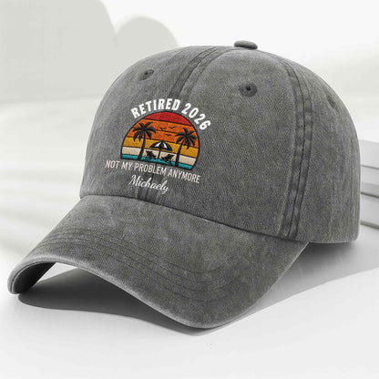 Not My Problem Anymore Retirement Palm Trees Beach Sunset - Personalized Custom Washed Denim Cap - RETIRE156_WDCAP