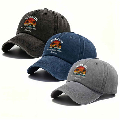 Not My Problem Anymore Retirement Palm Trees Beach Sunset - Personalized Custom Washed Denim Cap - RETIRE156_WDCAP