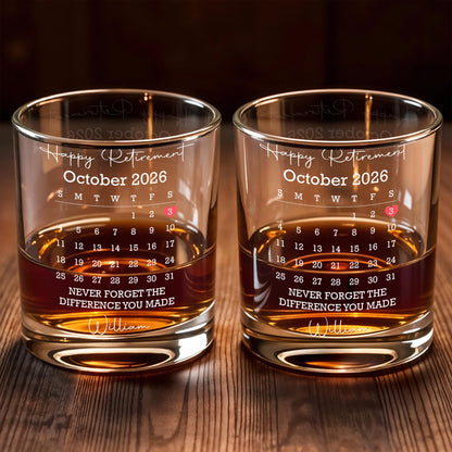 Happy Retirement Never Forget The Difference You Made Custom Calendar Heart - Personalized Custom Whiskey Glass - RETIRE249_RWG
