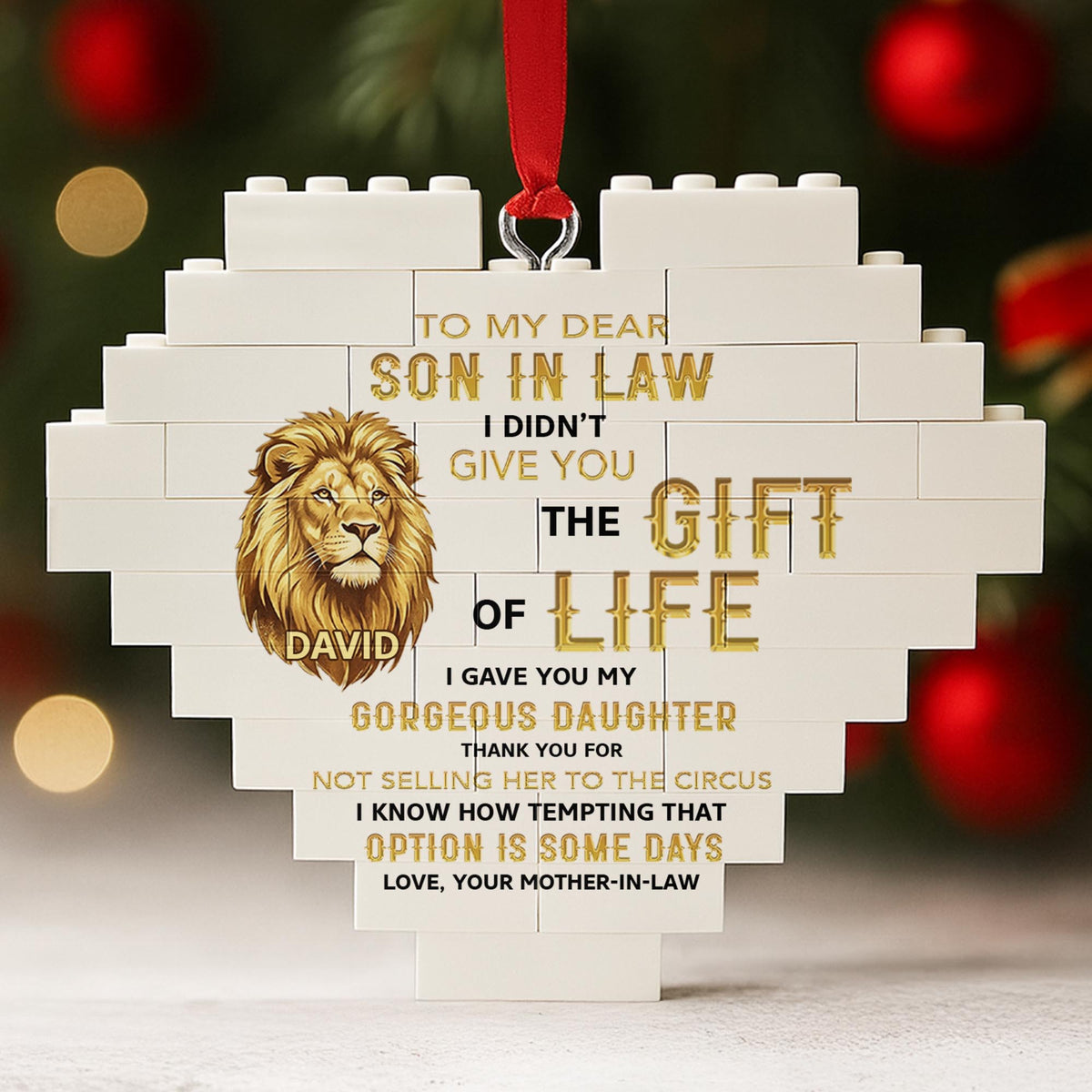 To My Dear Son In Law Give You The Gift Of Life Lion Building Blocks - Personalized Custom Heart Puzzle Ornament - SILA011_HBO