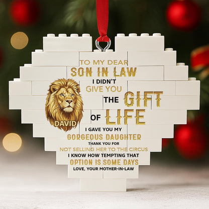 To My Dear Son In Law Give You The Gift Of Life Lion Building Blocks - Personalized Custom Heart Puzzle Ornament - SILA011_HBO