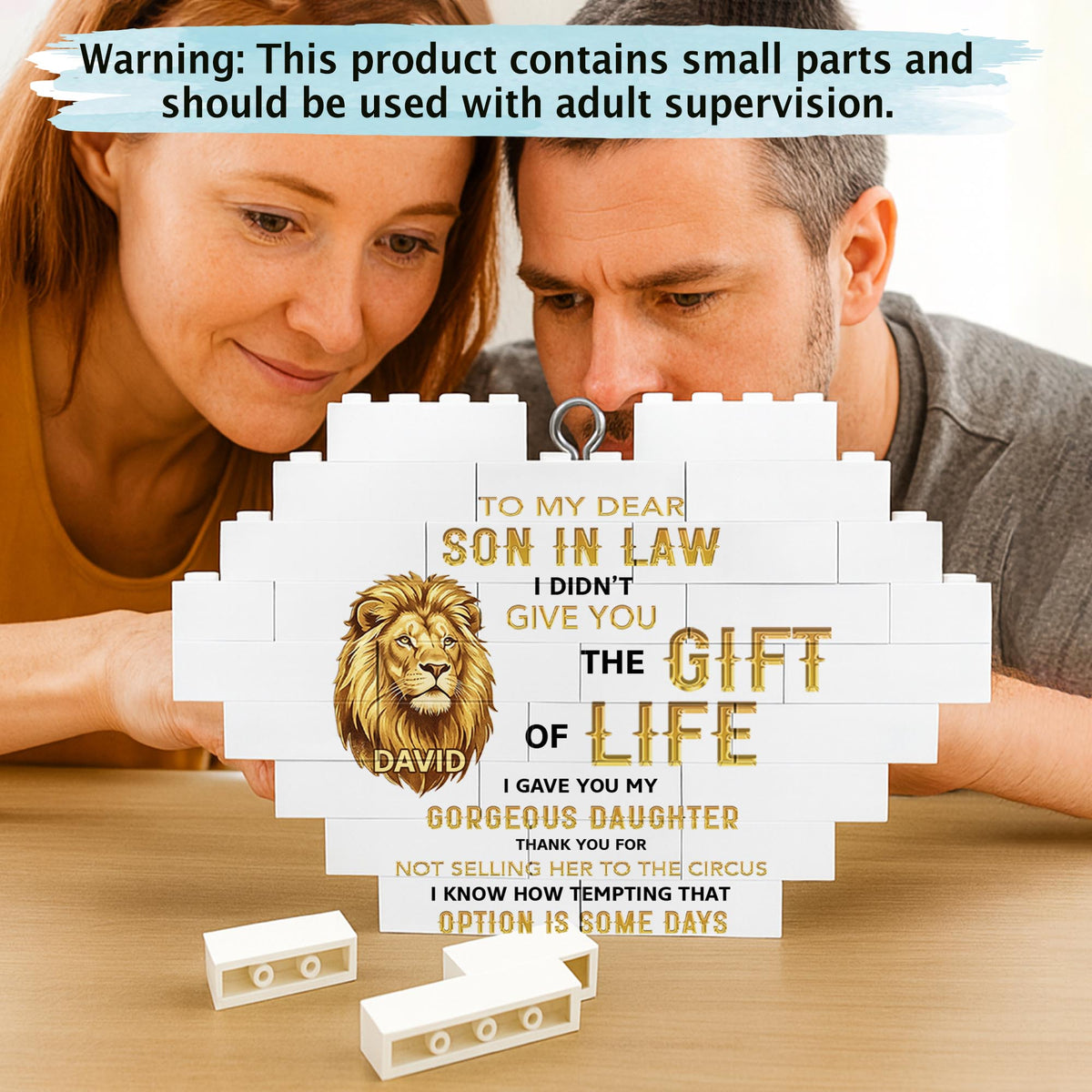 To My Dear Son In Law Give You The Gift Of Life Lion Building Blocks - Personalized Custom Heart Puzzle Ornament - SILA011_HBO