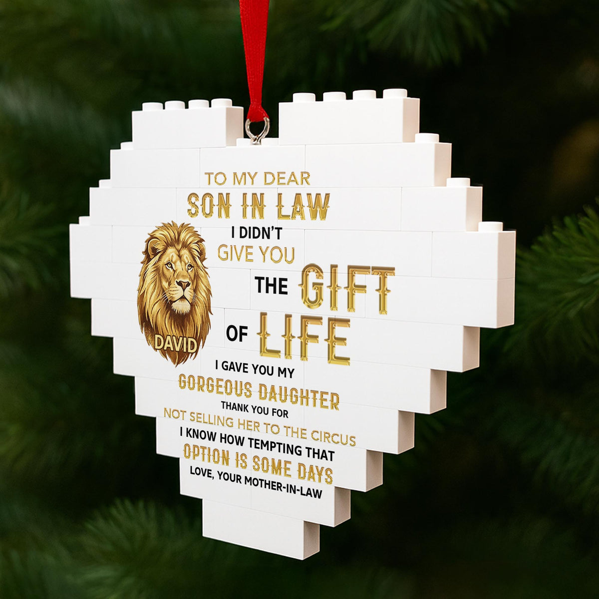 To My Dear Son In Law Give You The Gift Of Life Lion Building Blocks - Personalized Custom Heart Puzzle Ornament - SILA011_HBO
