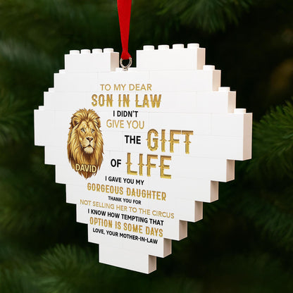 To My Dear Son In Law Give You The Gift Of Life Lion Building Blocks - Personalized Custom Heart Puzzle Ornament - SILA011_HBO