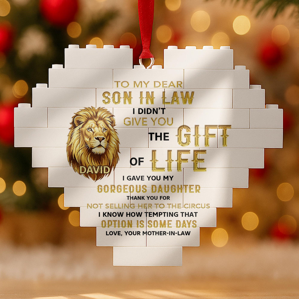To My Dear Son In Law Give You The Gift Of Life Lion Building Blocks - Personalized Custom Heart Puzzle Ornament - SILA011_HBO