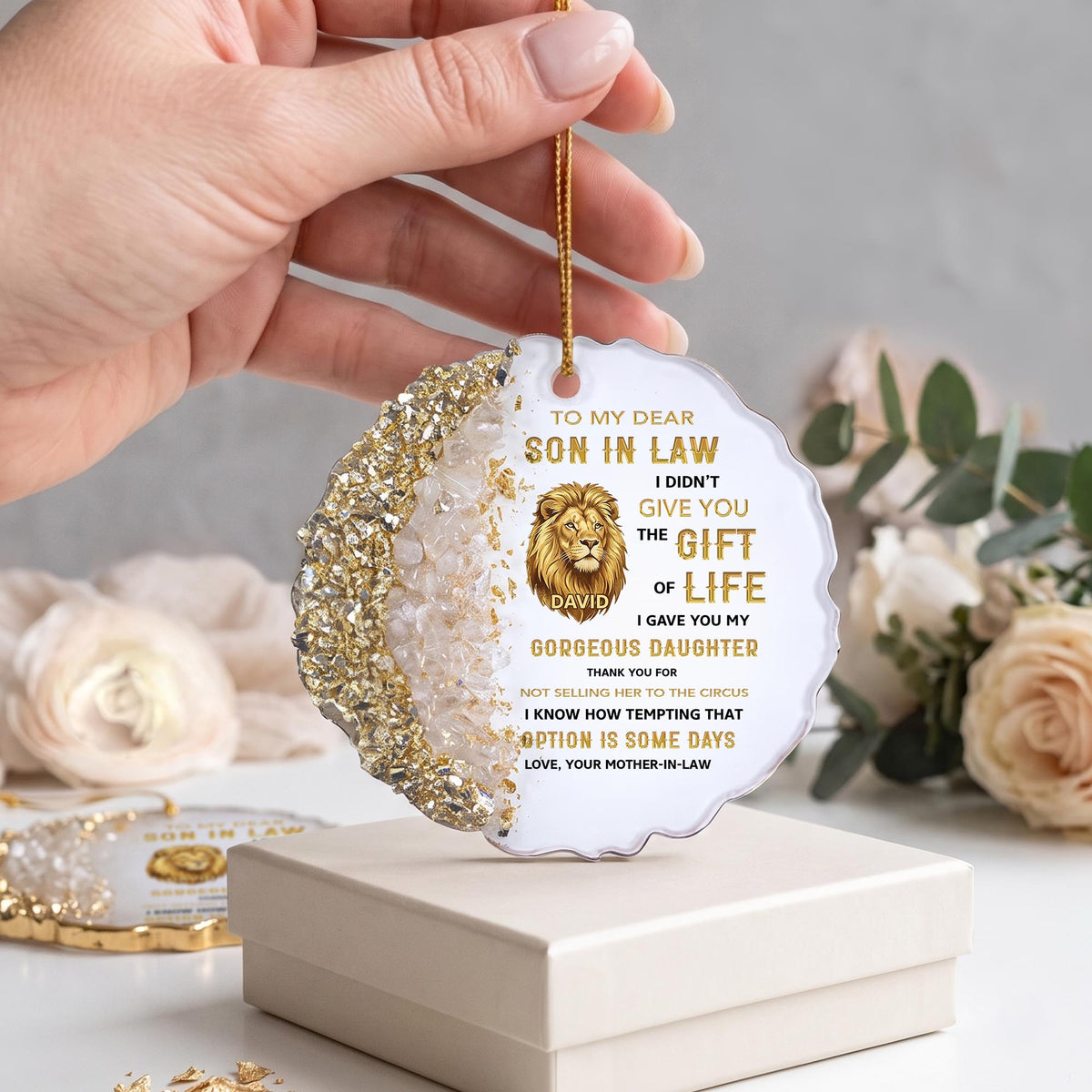 To My Dear Son In Law Give You The Gift Of Life Lion Ornament - Personalized Resin Ornament - SILA011_RESIO