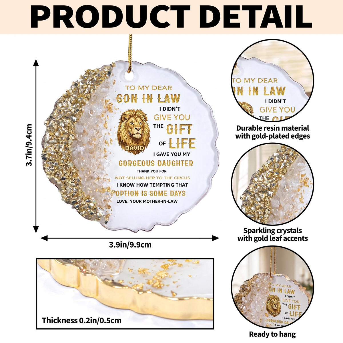 To My Dear Son In Law Give You The Gift Of Life Lion Ornament - Personalized Resin Ornament - SILA011_RESIO