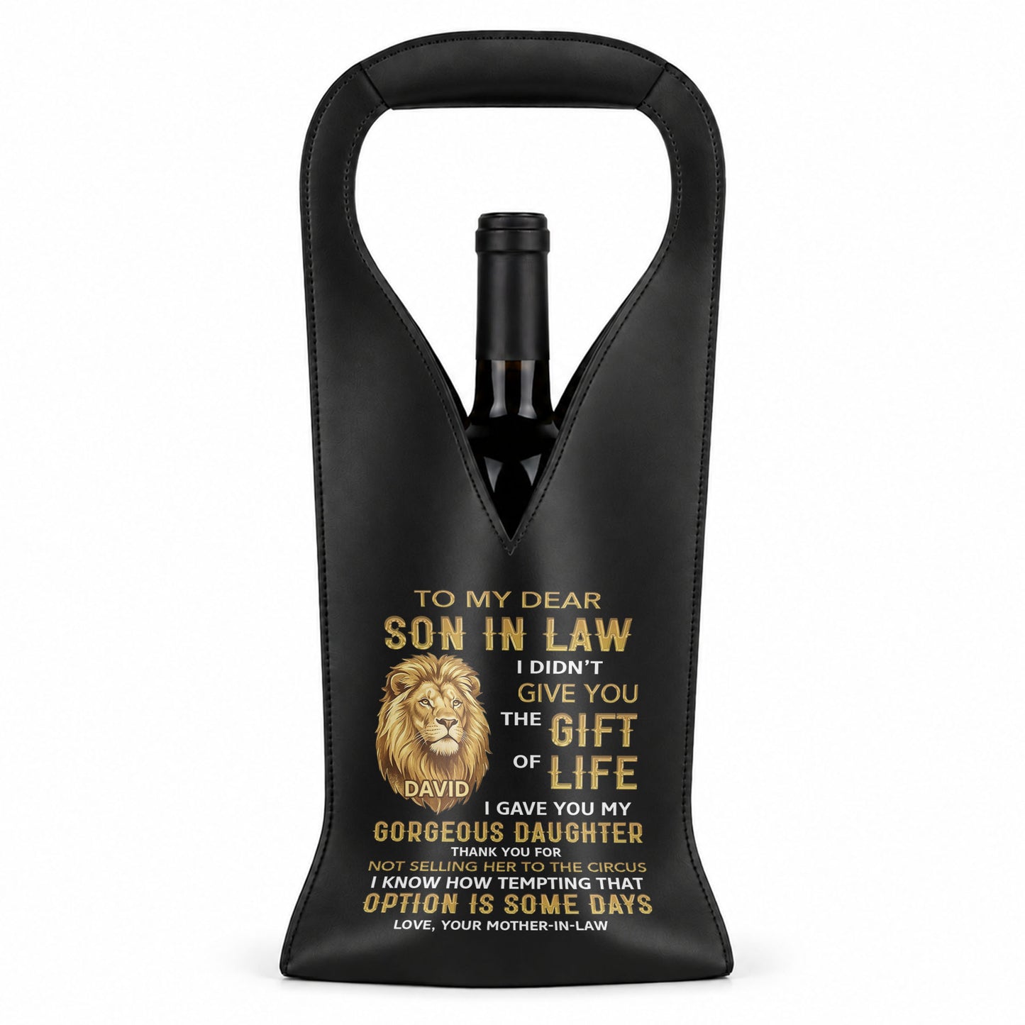 To My Dear Son In Law Gift Of Life Lion Design - Personalized Custom Leather Wine Bag - SILA011_LWIB