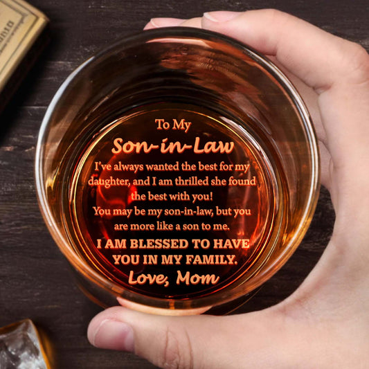 To My Son In Law I Am Blessed To Have You In My Family - Personalized Engraved Whiskey Glass - SILA019_EWG