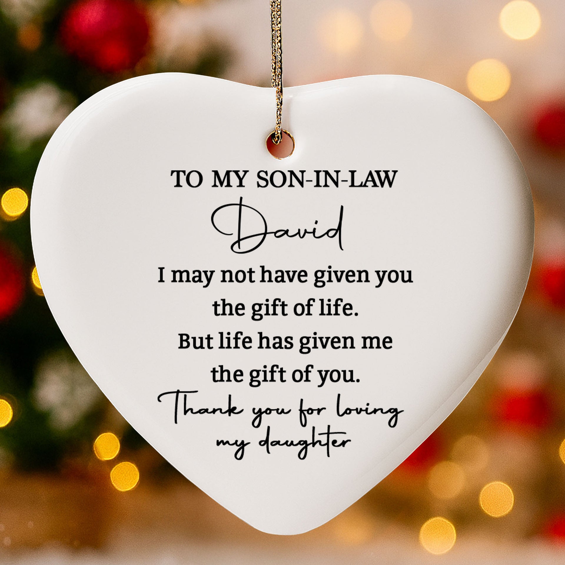 To My Son In Law Heart Shape Ornament With Heartfelt Message - Personalized Custom Ceramic Ornament With Heart Shape - SILA035_HCE 商品缩略图