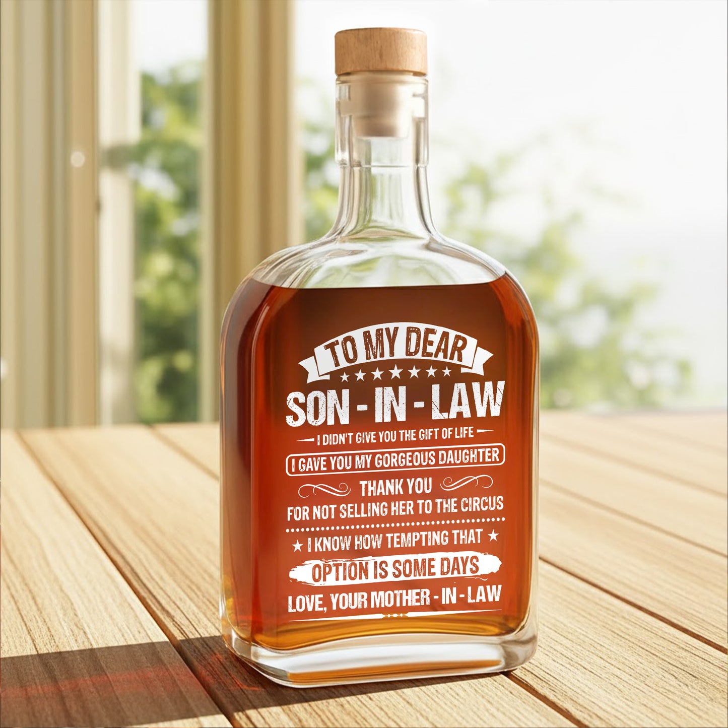 To My Dear Son-In-Law I Gave You My Gorgeous Daughter Stars Design - Personalized Whiskey Bottle - SILA038_WHIBA