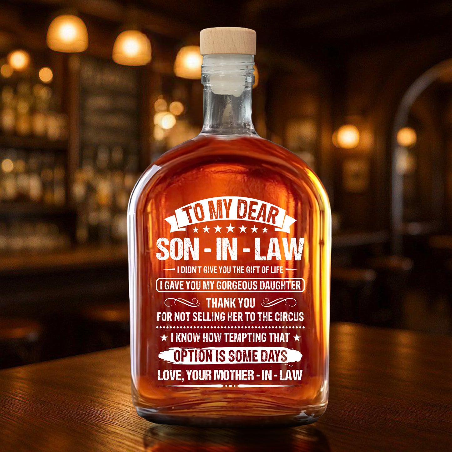 To My Dear Son-In-Law I Gave You My Gorgeous Daughter Stars Design - Personalized Whiskey Bottle - SILA038_WHIBA