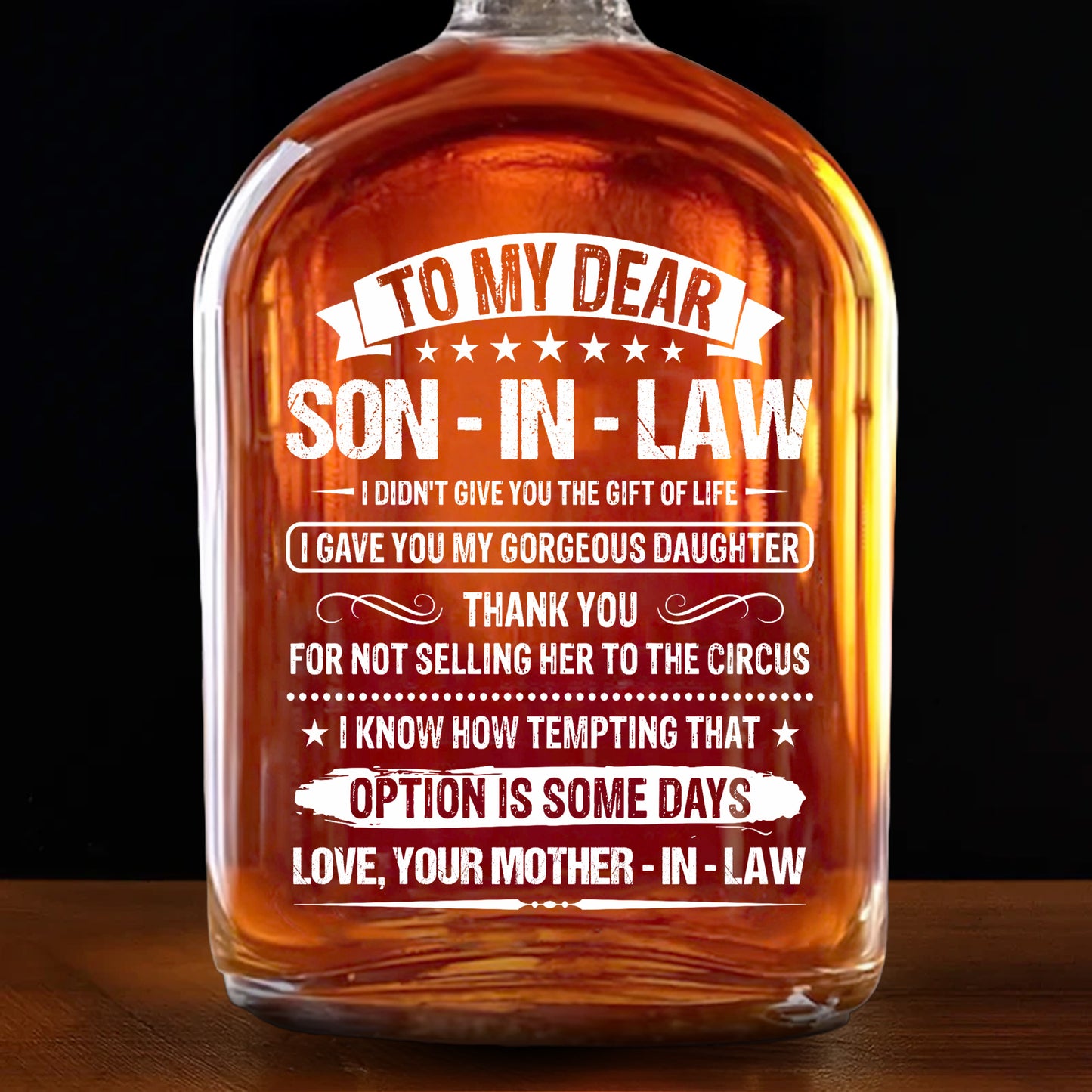 To My Dear Son-In-Law I Gave You My Gorgeous Daughter Stars Design - Personalized Whiskey Bottle - SILA038_WHIBA