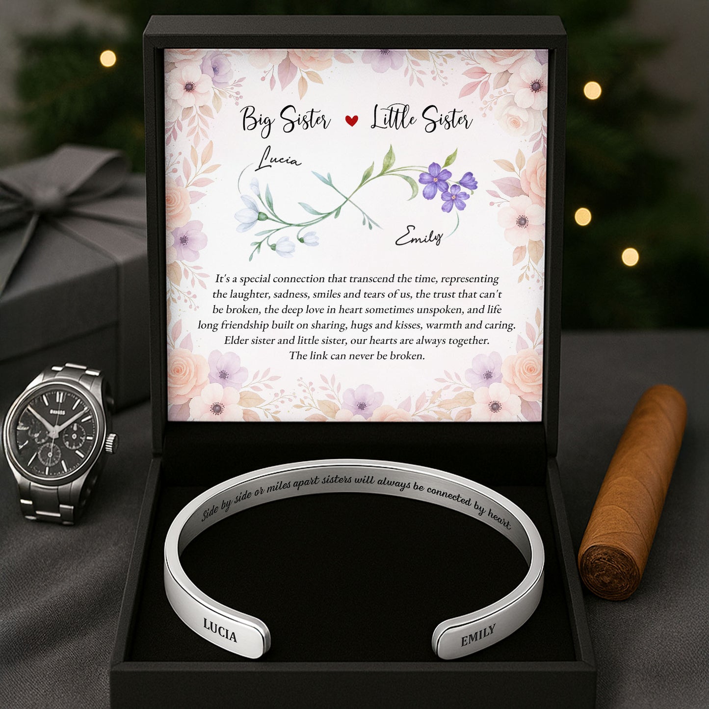 Side By Side Or Miles Apart, Sisters Connected By Heart, Flowers