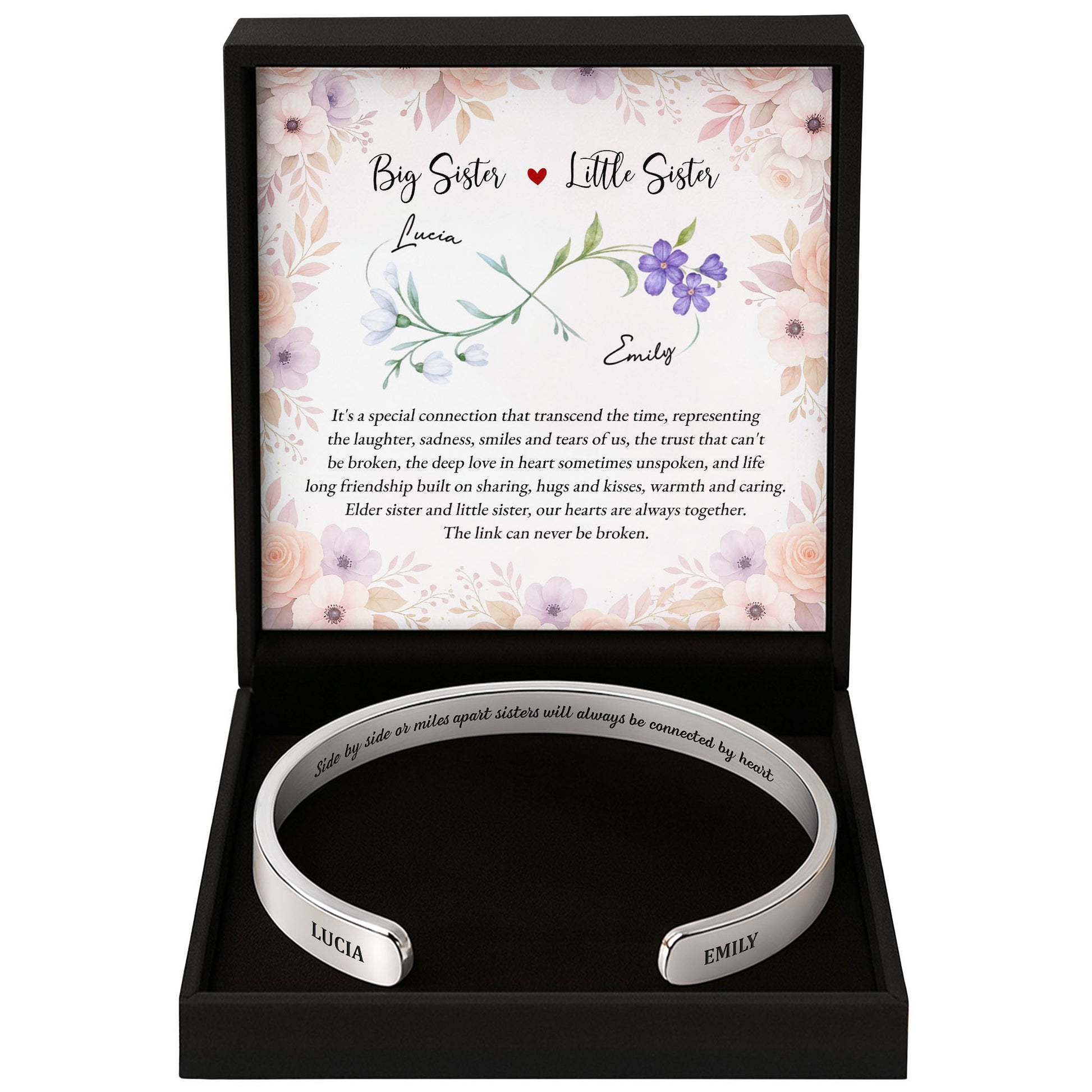 Side By Side Or Miles Apart, Sisters Connected By Heart, Flowers