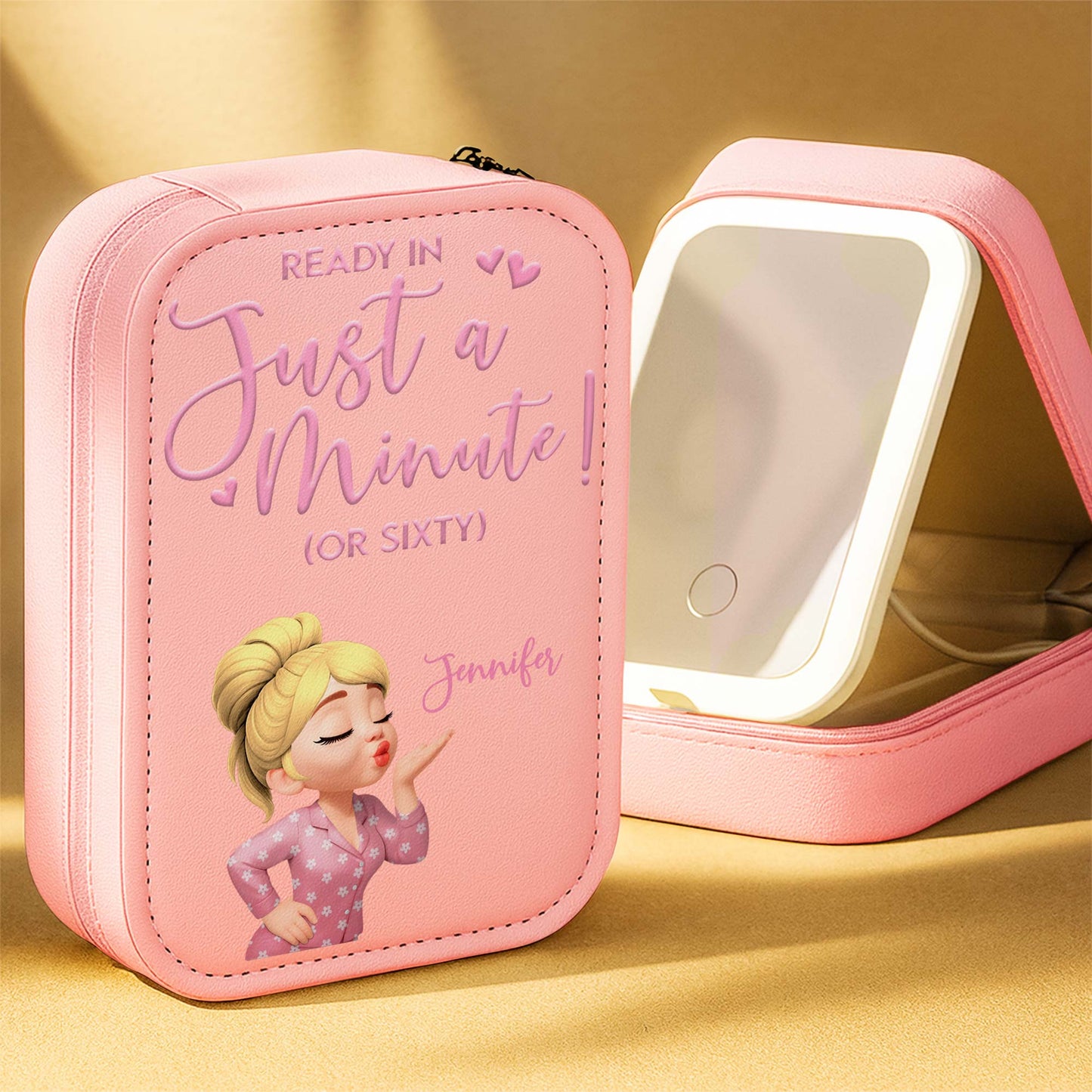 Ready In Just A Minute With Cartoon Girl and Hearts