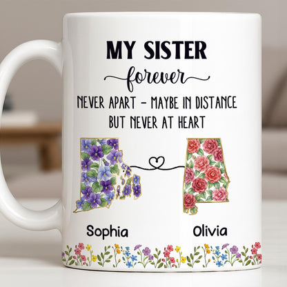 My Sister Forever With State Outlines And Flowers