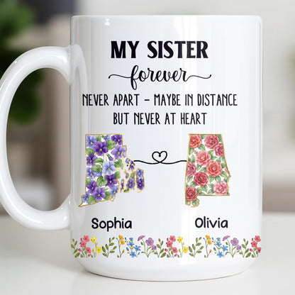 My Sister Forever With State Outlines And Flowers