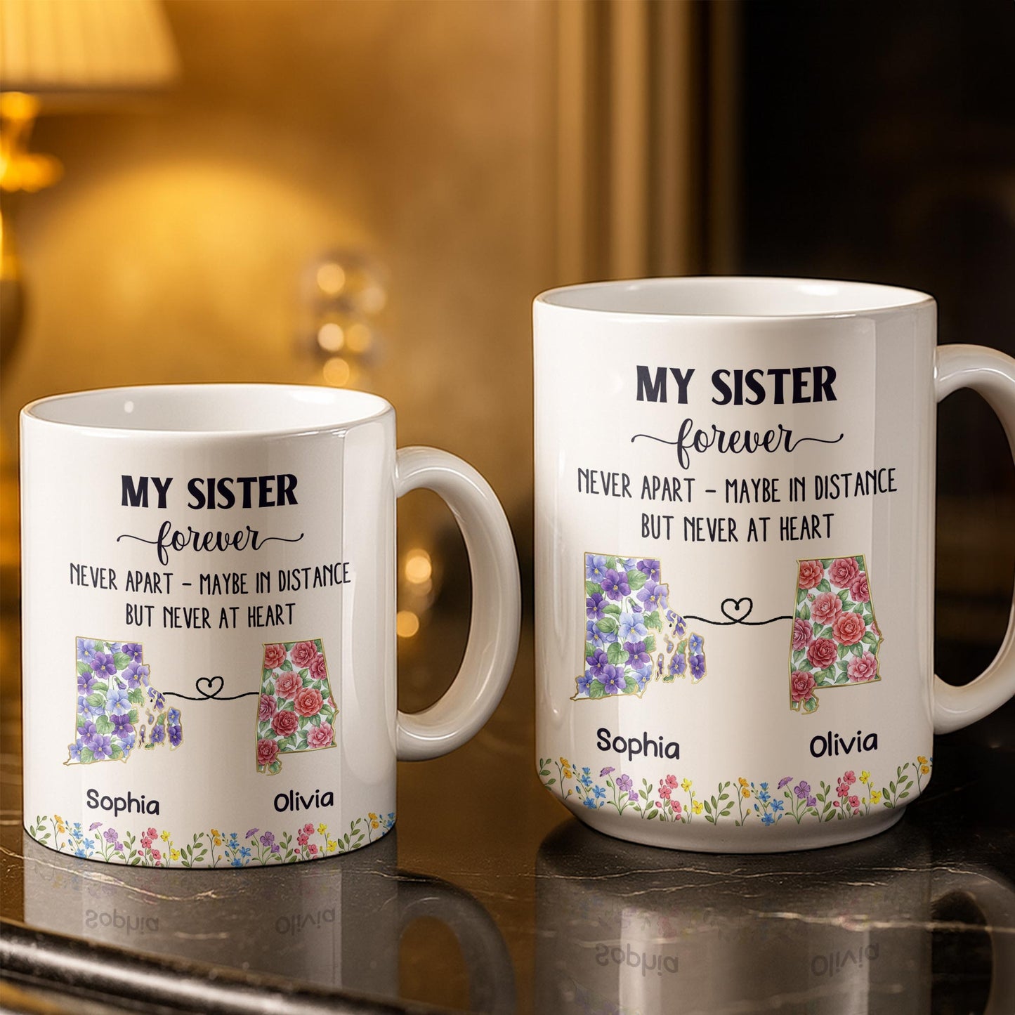 My Sister Forever With State Outlines And Flowers