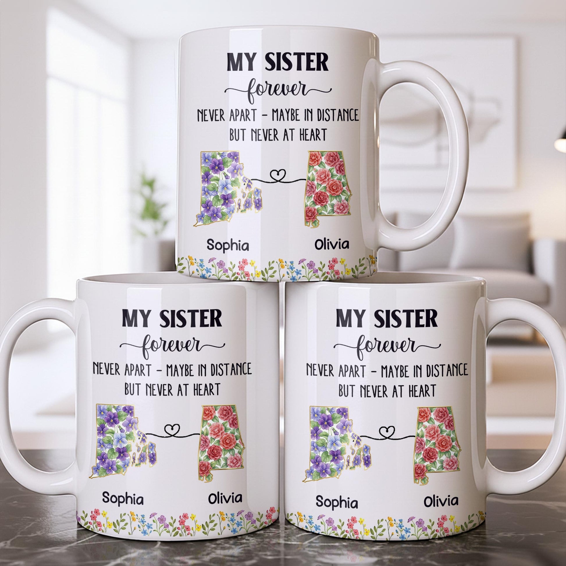 My Sister Forever With State Outlines And Flowers