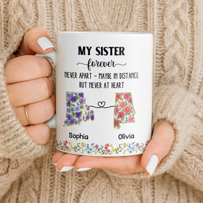 My Sister Forever With State Outlines And Flowers