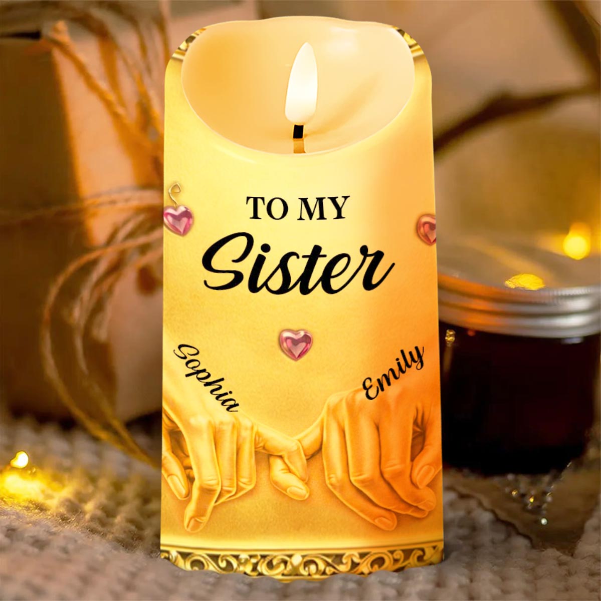 To My Sister Once A Sister Pinky Promise Hands And Hearts - Personalized Custom LED Candle - SIS012_LECA