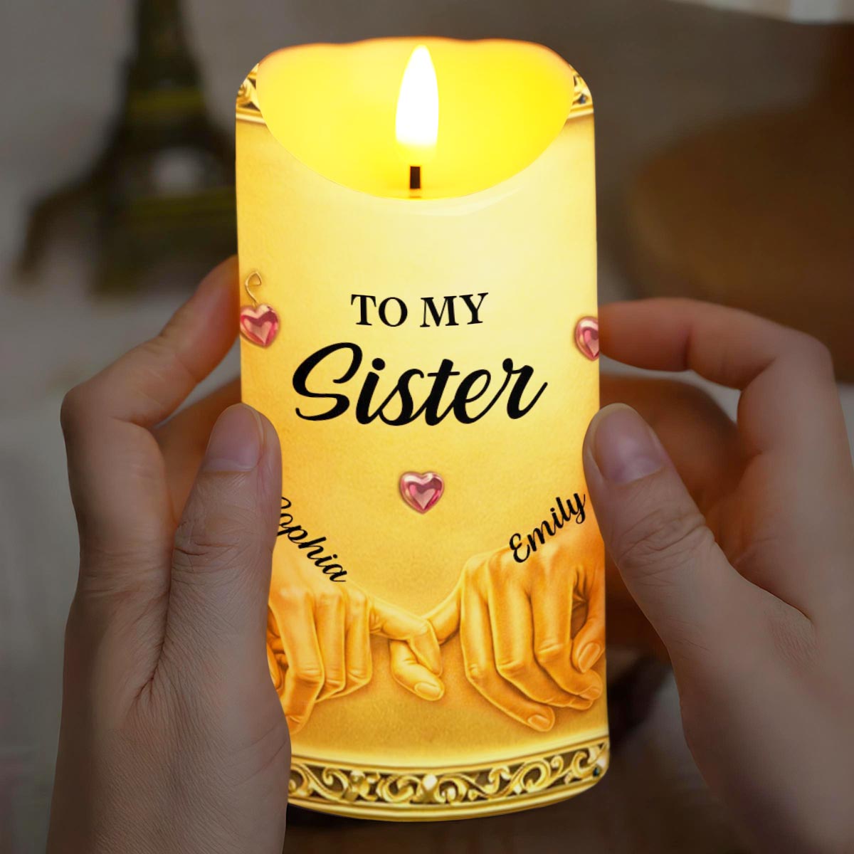 To My Sister Once A Sister Pinky Promise Hands And Hearts - Personalized Custom LED Candle - SIS012_LECA