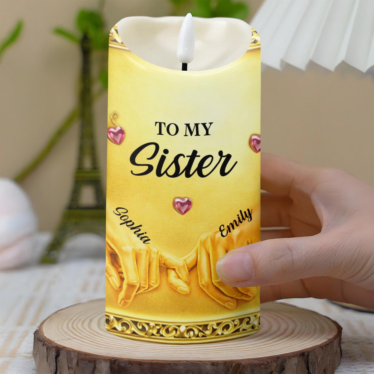 To My Sister Once A Sister Pinky Promise Hands And Hearts - Personalized Custom LED Candle - SIS012_LECA