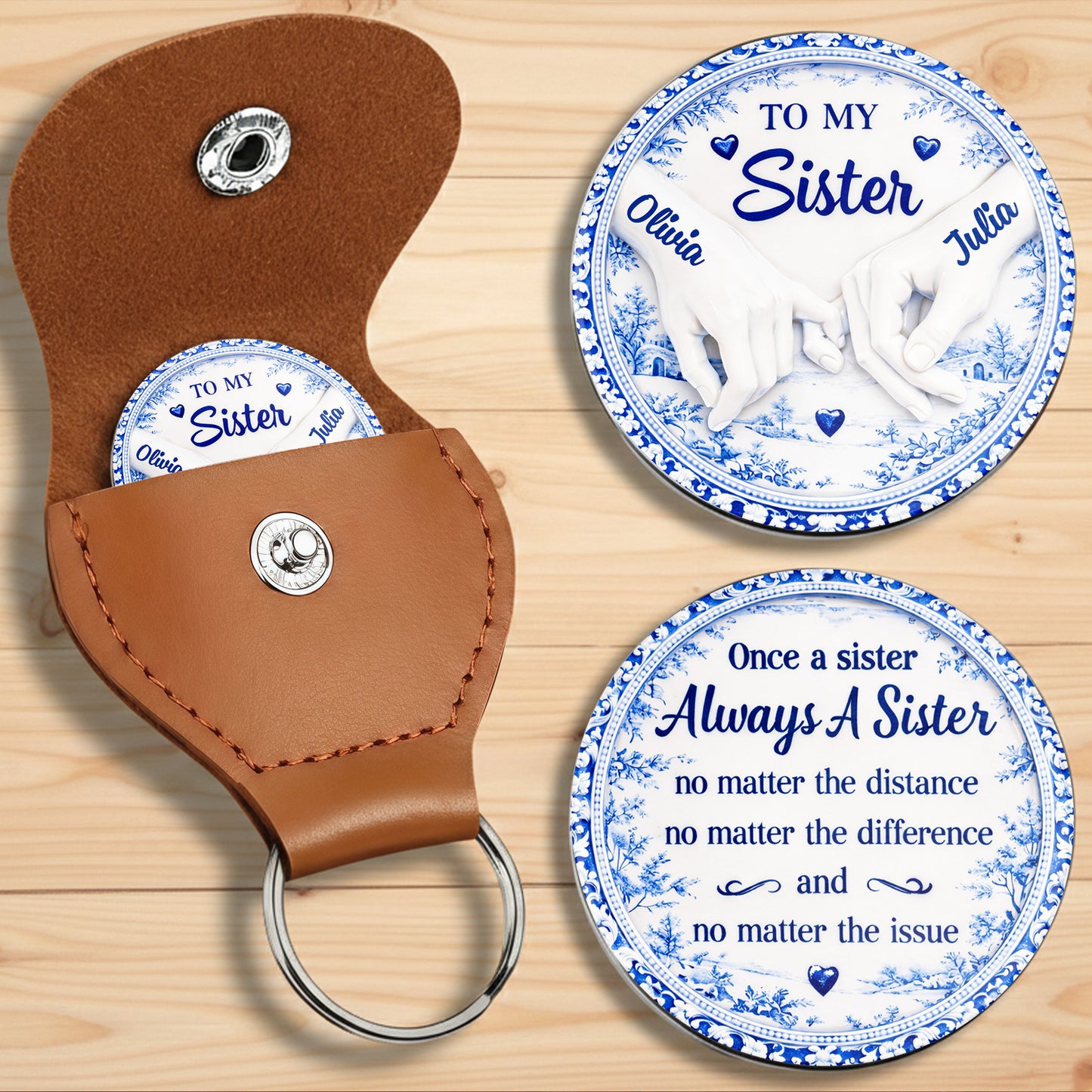 To My Sister Once A Sister Always A Sister Pinky Swear Blue Willow Pattern - Personalized Custom Pocket Hug - SIS014_HTOK