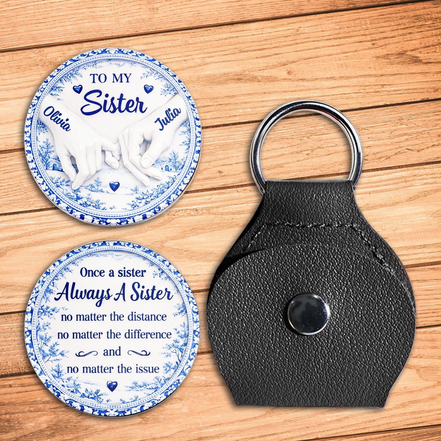 To My Sister Once A Sister Always A Sister Pinky Swear Blue Willow Pattern - Personalized Custom Pocket Hug - SIS014_HTOK