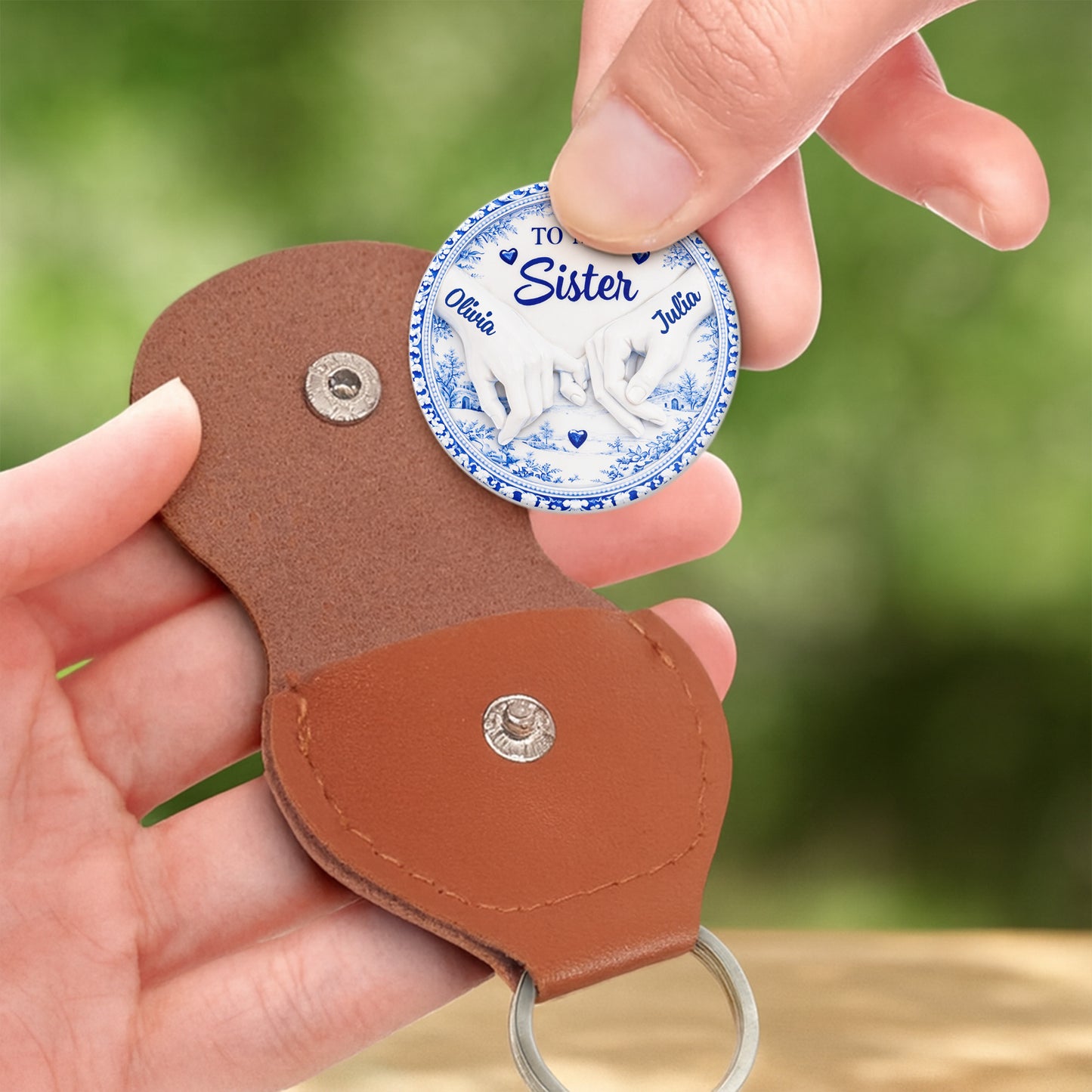 To My Sister Once A Sister Always A Sister Pinky Swear Blue Willow Pattern - Personalized Custom Pocket Hug - SIS014_HTOK