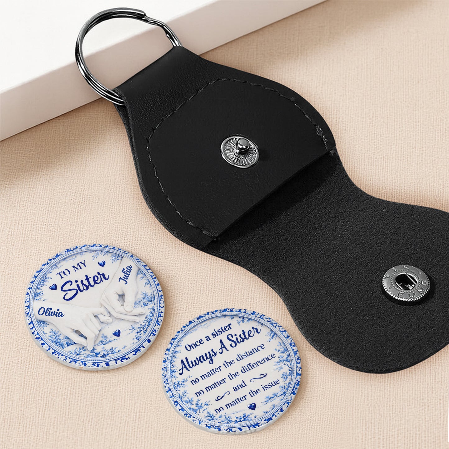 To My Sister Once A Sister Always A Sister Pinky Swear Blue Willow Pattern - Personalized Custom Pocket Hug - SIS014_HTOK