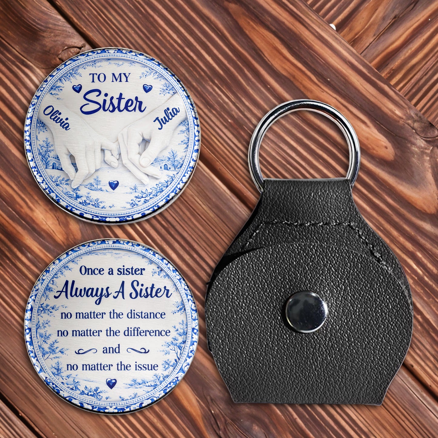 To My Sister Once A Sister Always A Sister Pinky Swear Blue Willow Pattern - Personalized Custom Pocket Hug - SIS014_HTOK