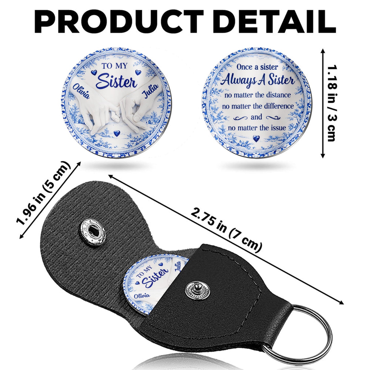 To My Sister Once A Sister Always A Sister Pinky Swear Blue Willow Pattern - Personalized Custom Pocket Hug - SIS014_HTOK