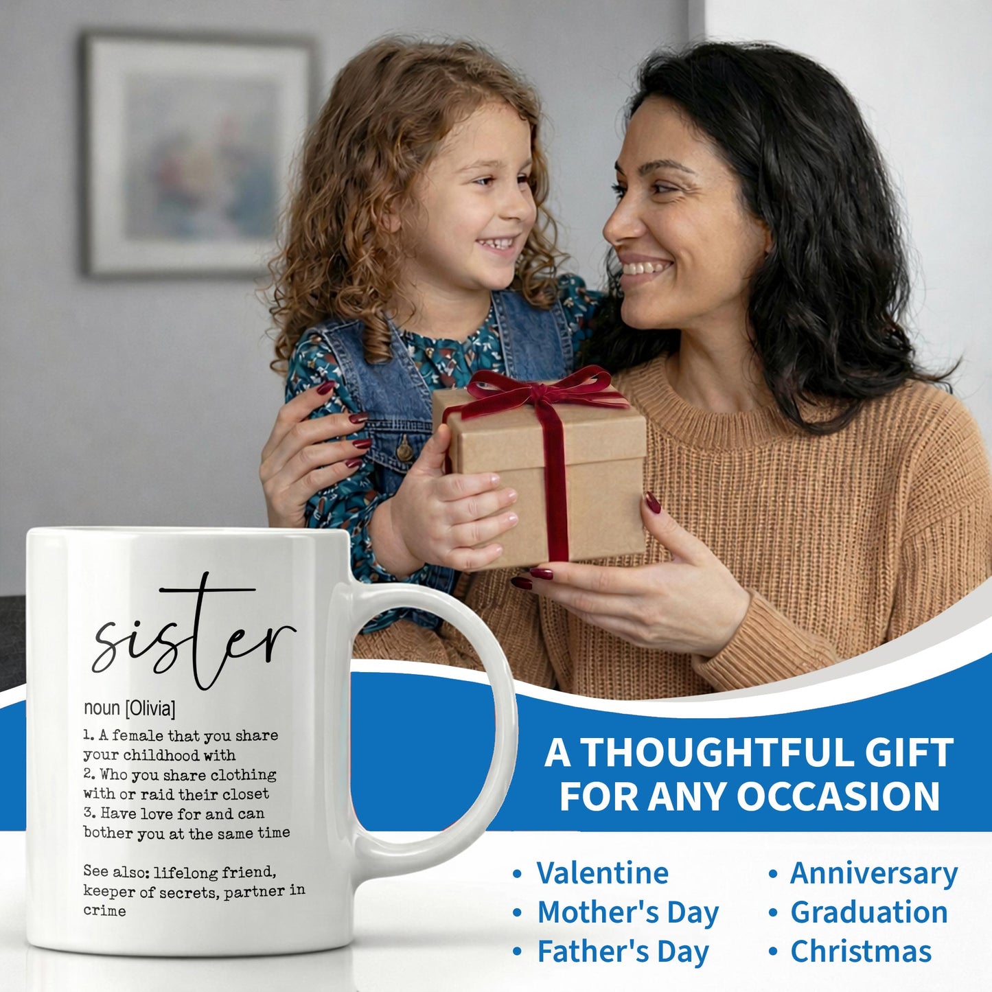 Sister Noun Definition Lifelong Friend And Partner In Crime - Personalized Custom Coffee Mug - SIS033_MG
