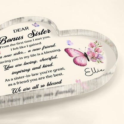 Dear Sister In Law Gained A New Sister Friend Butterfly Flower - Personalized Heart Shaped Acrylic Plaque - SIS054_HAP