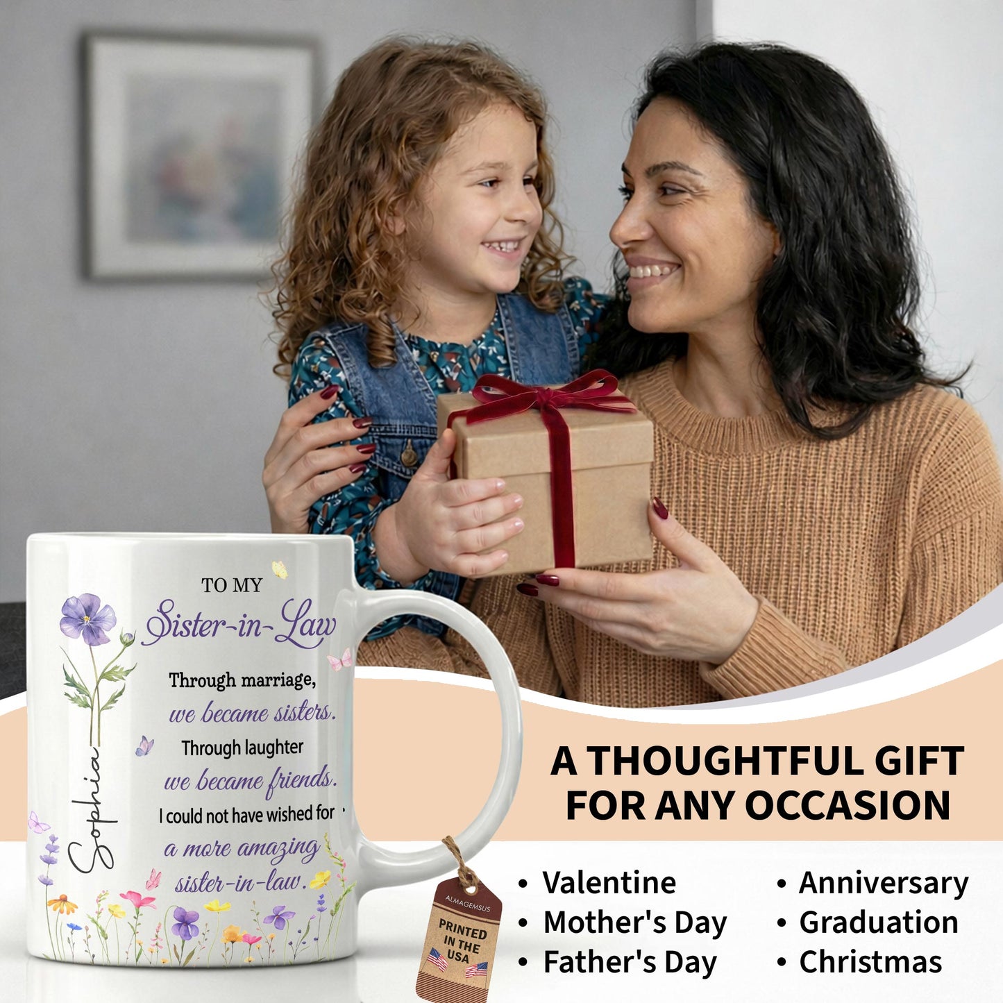 To My Sister In Law Through Marriage Purple Flower Butterflies - Personalized Custom Coffee Mug - SIS084_MG
