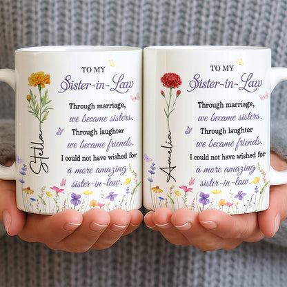 To My Sister In Law Through Marriage Purple Flower Butterflies - Personalized Custom Coffee Mug - SIS084_MG