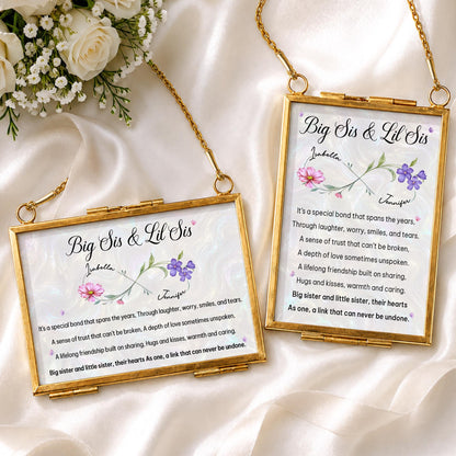 Big Sis And Lil Sis Special Bond Birth Month Flowers - Personalized Metal Frame Ornament - SIS112_GOFRO
