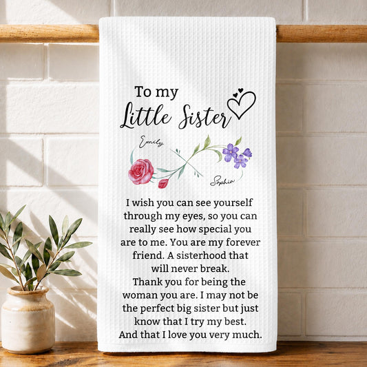 To My Little Sister, Forever Friend Infinity Birth Month Flowers - Personalized Kitchen Towel - SIS184_TOWL