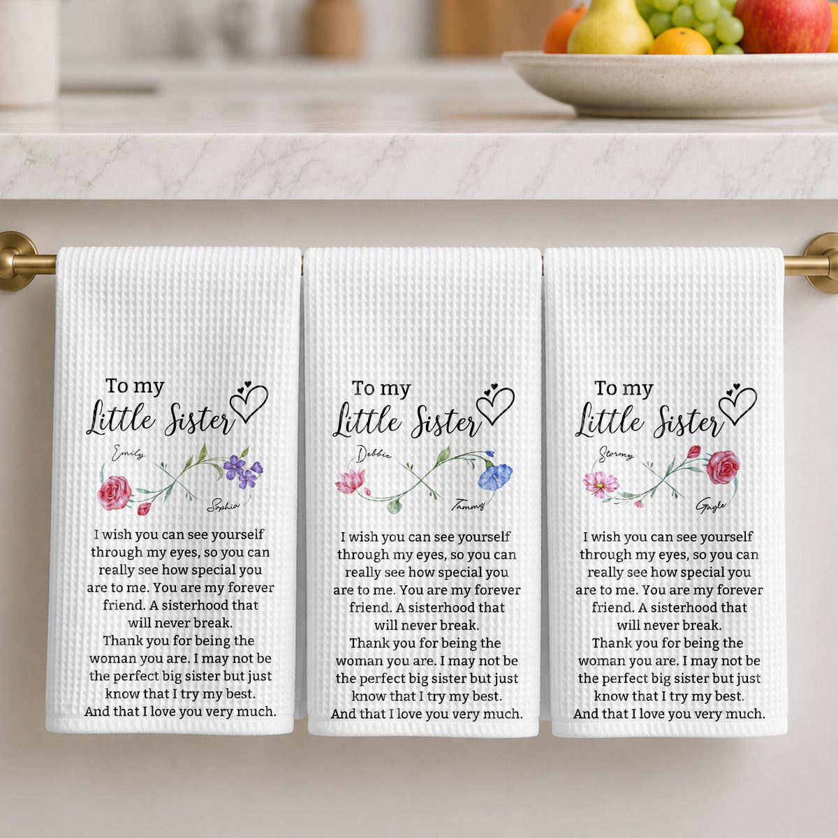 To My Little Sister, Forever Friend Infinity Birth Month Flowers - Personalized Kitchen Towel - SIS184_TOWL
