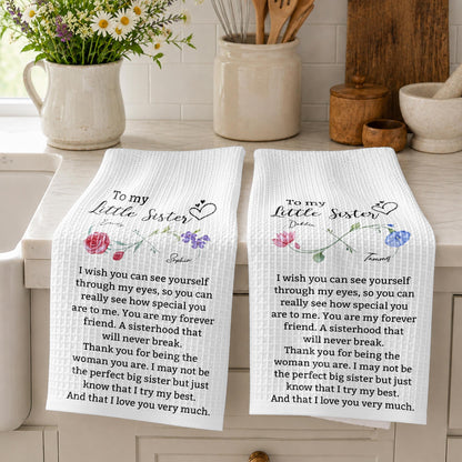 To My Little Sister, Forever Friend Infinity Birth Month Flowers - Personalized Kitchen Towel - SIS184_TOWL