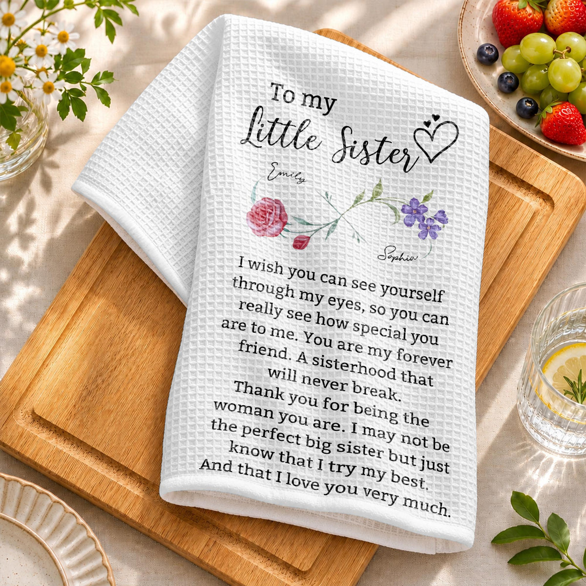 To My Little Sister, Forever Friend Infinity Birth Month Flowers - Personalized Kitchen Towel - SIS184_TOWL