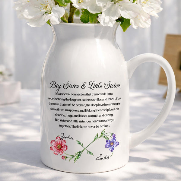 Big Sister & Little Sister Special Connection Birth Month Flowers - Personalized Ceramic Flower Vase - SIS215_CEV