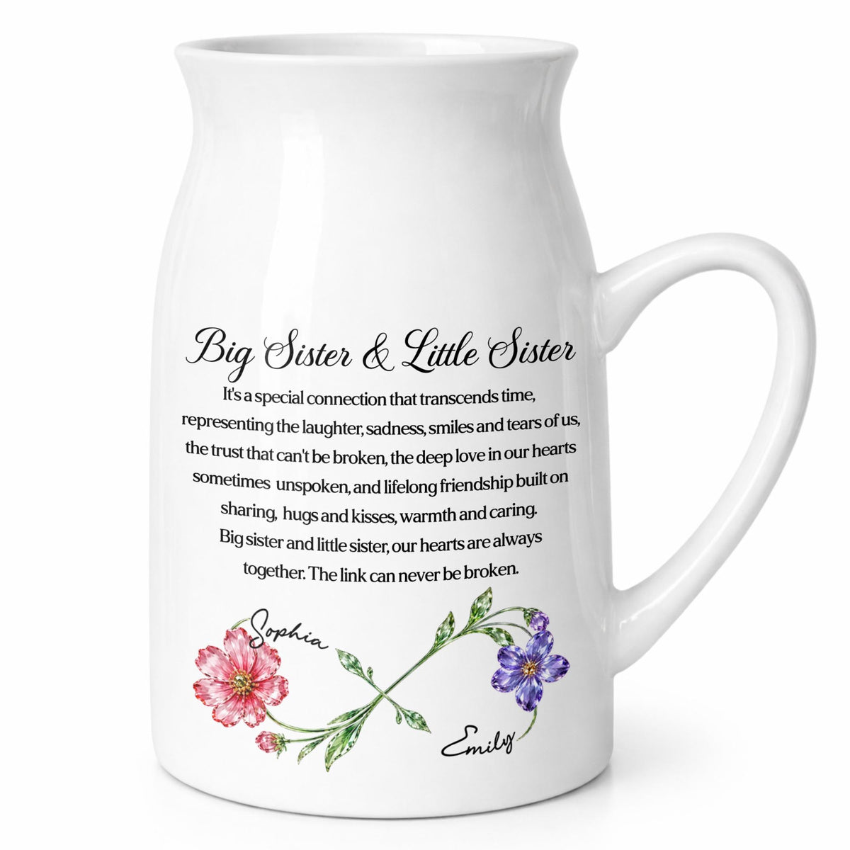 Big Sister & Little Sister Special Connection Birth Month Flowers - Personalized Ceramic Flower Vase - SIS215_CEV