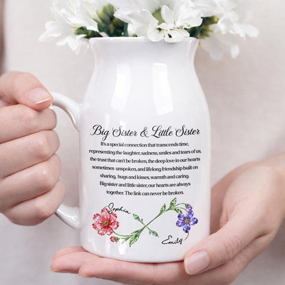 Big Sister & Little Sister Special Connection Birth Month Flowers - Personalized Ceramic Flower Vase - SIS215_CEV