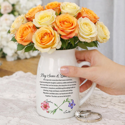 Big Sister & Little Sister Special Connection Birth Month Flowers - Personalized Ceramic Flower Vase - SIS215_CEV