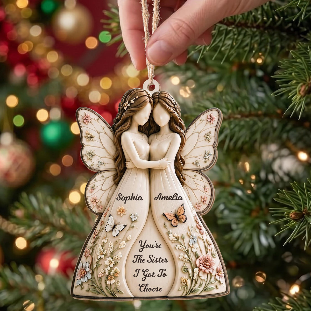 You're The Sister I Got To Choose Angels And Flowers - Personalized Custom Wood Ornament, Custom Shaped - SIS235_WDO