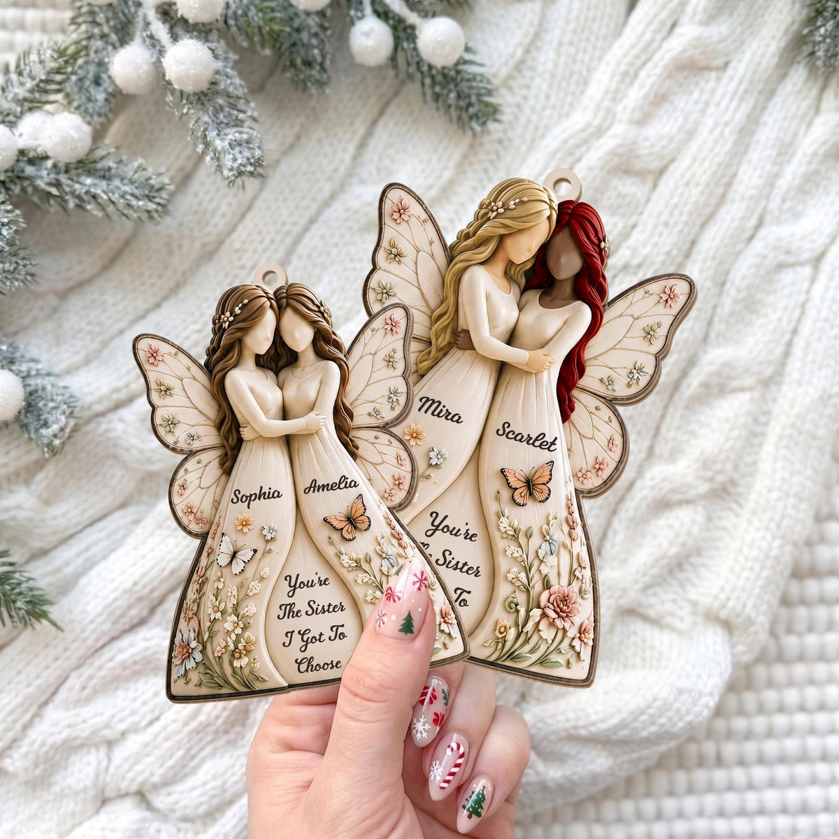 You're The Sister I Got To Choose Angels And Flowers - Personalized Custom Wood Ornament, Custom Shaped - SIS235_WDO